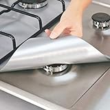 4 protectores cuadrados de aluminio para cocina de gas, reutilizables, fáciles de limpiar, protectores...
