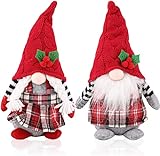KAHEIGN 2 Piezas Muñeco de Peluche de Gnomo de Navidad, Tela Escocesa Roja Gnomos de Peluche Tejidos a...